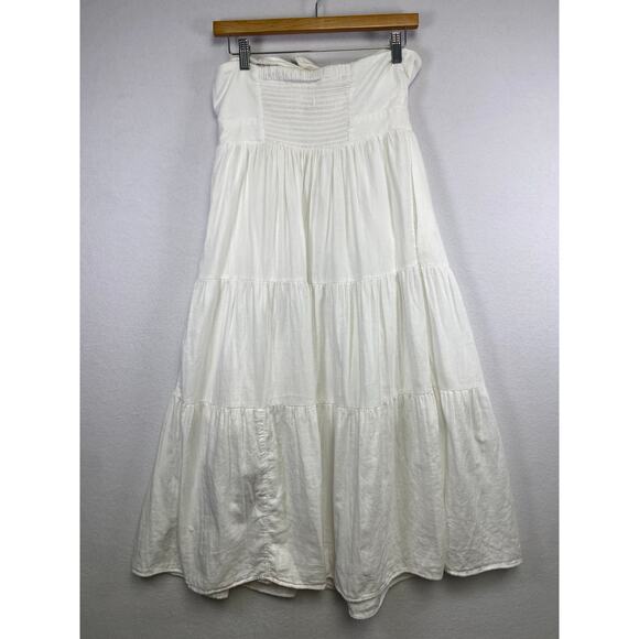 Universal Size Small White Strapless Tie Front Tiered Cotton Midi Dress Sundress - Picture 3 of 7